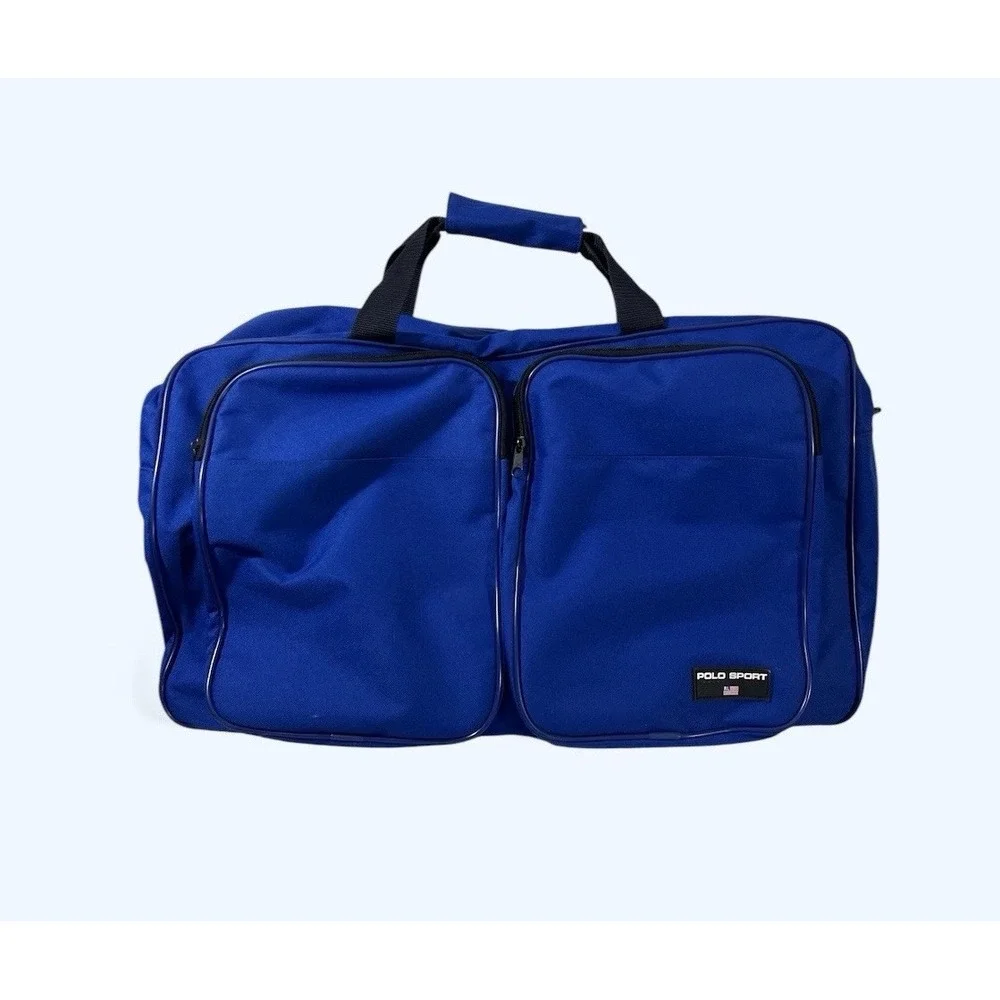Polo Sport Ralph Lauren Duffle Blue Carry On Weekend Gym Bag  Blue Black XL Vtg